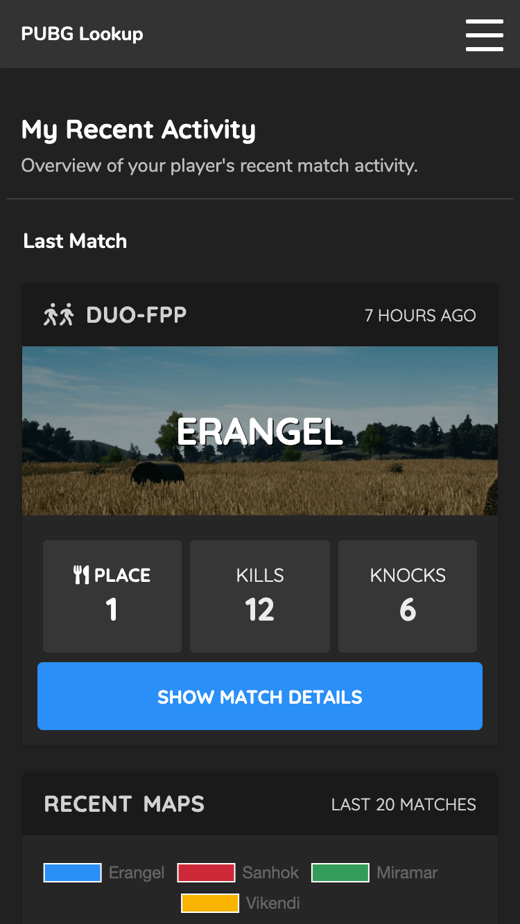 PUBG Report Dashboard Search