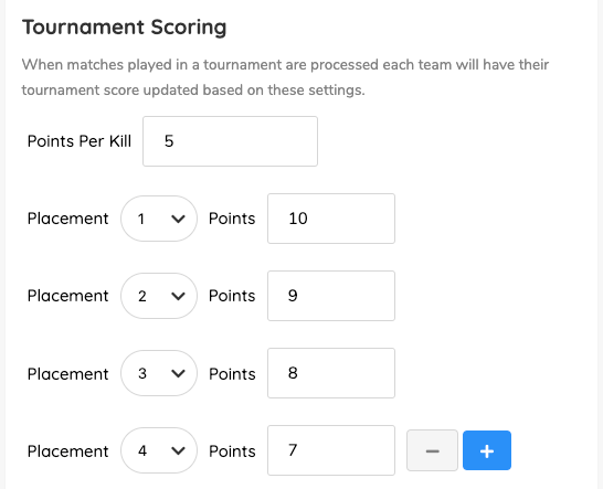 PUBG Tournament Scoring Settings